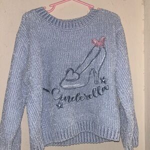 Cinderella Light Blue Sweater with Shoe Embroidery